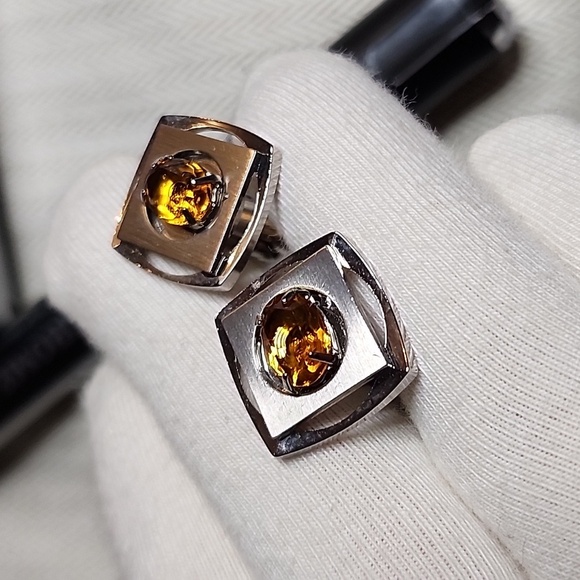 Cufflinks set of Vintage Unbranded orange stone - Picture 9 of 14